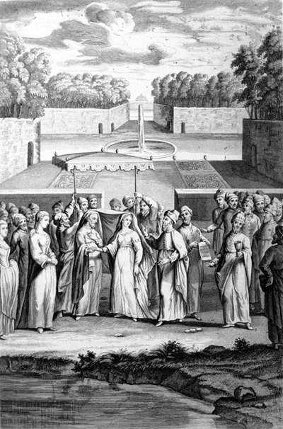 Bröllop enligt den hebreiska riten. 1800-talsgravyr. av Unknown artist