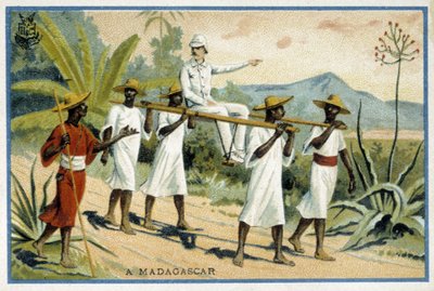Vit kolon på rullstol, Madagaskar - Chromo av Unknown artist