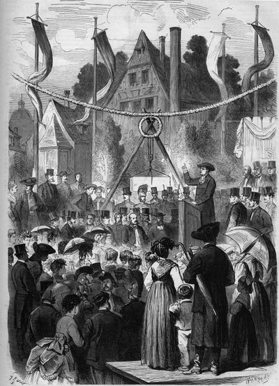 Wissembourg, Alsace, Frankrike 1869: lägger den första stenen till det israeliska templet. av Unknown artist