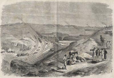 Arbete på Suezkanalen 1864 - Byggarbetsplats och borrarbete på Suezkanalen 1864 (Chaluf Tranchee) - av Unknown artist