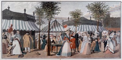 Världspromenad genom det kungliga slottets trädgårdar, sent 1700-tal - chromo efter graveringen av Debucourt av Unknown artist