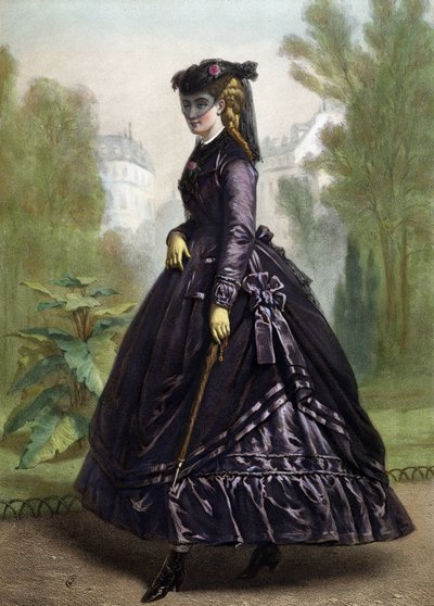 Ung kvinna i strikta och mörka kläder (änka) - litografi, mitten av 1800-talet av Unknown artist
