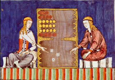 Unga kvinnor spelar tric trac (tri-trac), förfader till Backgammon - Miniatyr från manuskriptet "Libro de los juegos"" av Alphonse X den vise eller Savanten (på spanska, Alfonso X el Sabio av Unknown artist
