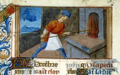 Zodiac Stenbocken och bagare i sin ugn - miniatyr medeltid (ref.: 137, 051v) - Begär tillstånd från kommunalbiblioteket i Toulouse (tel: 05 62 27 66 66) av Unknown artist