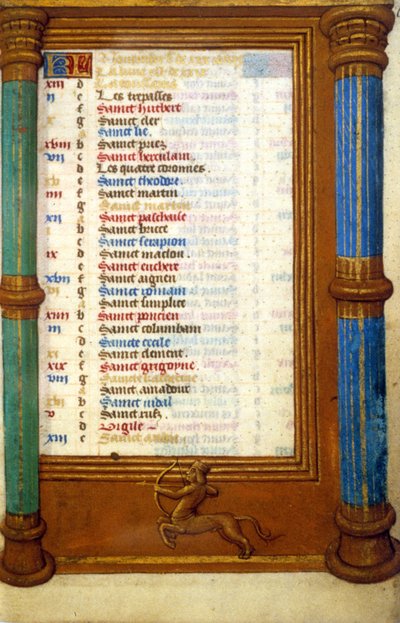Zodiac Skytten och november månads helgon - medeltid i miniatyr (ref.: 135, 006r): begäran om tillstånd från Toulouse kommunala bibliotek (tel: 05 62 27 66 66) av Unknown artist
