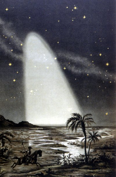 Zodiacal ljusfenomen på den mexikanska savannen. 1800-talets färglitografi. av Unknown artist