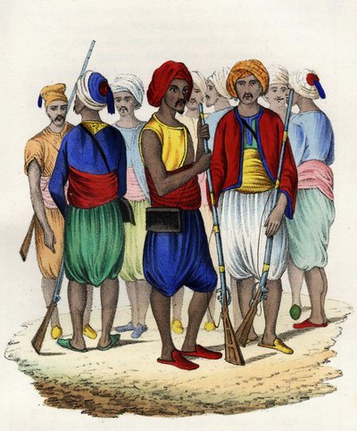 Zouaves, inhemska tiraillörer från den franska armén i Afrika, tränade 1830. I "" Storia d