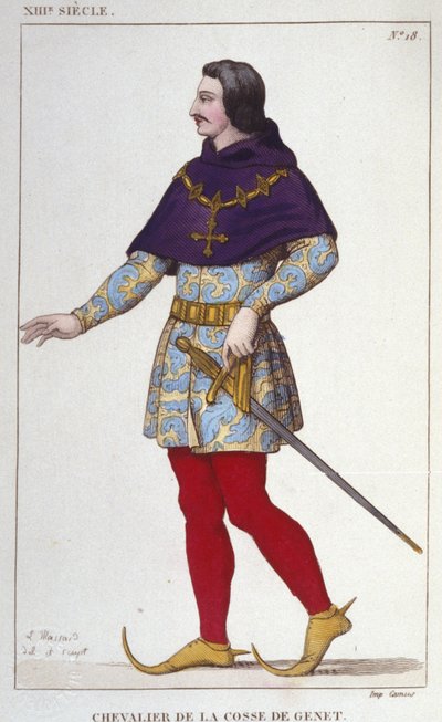 kostym av riddare av Cosse of Genet. gravyr från 1830 av Unknown artist