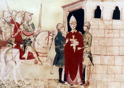 påven Bonifatius VIII (1294-1303) här fånge i Anagni 1303, illustration från 1300-talets manuskript av Unknown artist
