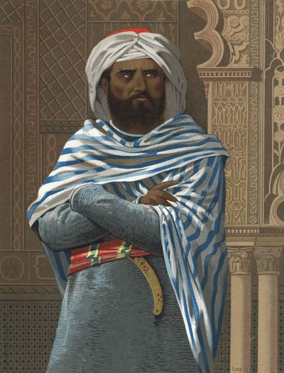 porträtt av Abd ar-Rahman I. med smeknamnet ad-Dakhil, "" flyktingen"" (731 i Cordoba, 788). Emir av Cordoba (756-788) efter män och kvinnor. Barcelona 1877. av Unknown artist