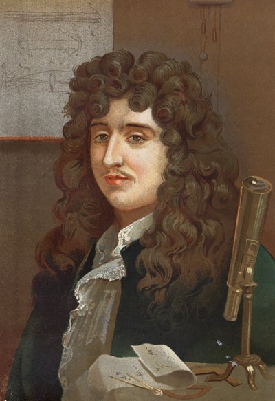 porträtt av Christiaan Huygens. holländsk fysiker och matematiker (1629 till 1695) efter "" Science and its Men"" av Louis Figuier. Barcelona 1881 av Unknown artist