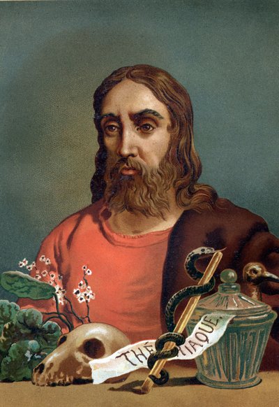 porträtt av Claudius Galenus (Claudius Galenus eller Claudius Galenus eller Claudius Galenus eller Galenus, v. 131 - v. 201), grekisk läkare. efter "Science and its Men" av Louis Figuier. Barcelona 1881 av Unknown artist
