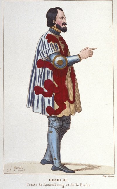 porträtt av Henrik III greve av Luxemburg (1247 - 1284). Gravyr från 1830. av Unknown artist