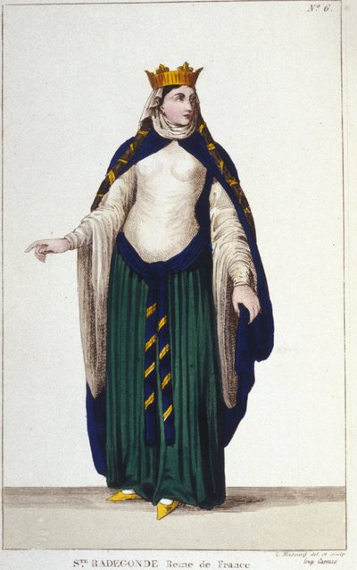 porträtt av Saint Radegonde (ca 520-587), frankernas drottning, hustru till Clotaire (Clothaire) I, gravyr från 1830 av Unknown artist