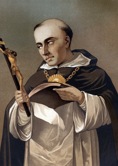 porträtt av St. Thomas av Aquino (1225 - 1274), italiensk teolog. efter "Science and its Men" av Louis Figuier. Barcelona 1881 av Unknown artist