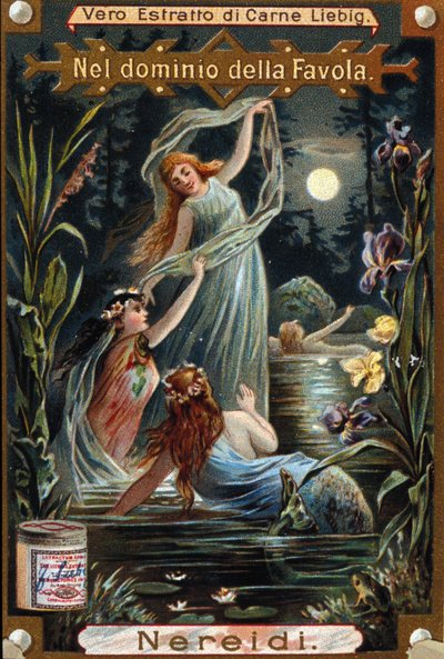 representation av nereider, marina nymfer. 1800-talets kromolitografi av Unknown artist