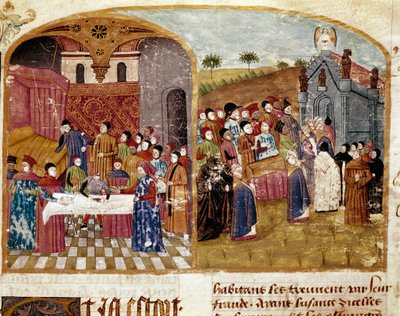 Alexander den stores begravning, dissektionen och miniatyrbegravningen hämtad från "" Faktaboken om Alexander den Store"" av Quintus Curtius Rufus (1:a århundradet) av Unknown artist