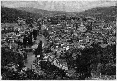 utsikt över staden Sarajevo 1894 - utsikt över staden Sarajevo 1894 - gravyr av Unknown artist