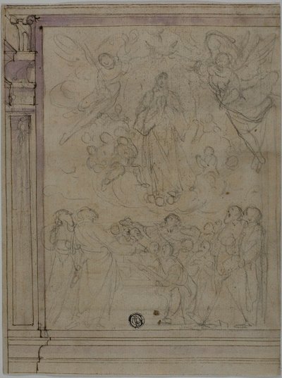 Jungfru Marie himmelsfärd (recto); Skisser av arkitektoniska detaljer (verso) av Unknown Florentine
