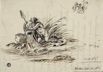 Recto: En flodgud; a tergo: en sonett av Santi Rinaldi av Unknown Florentine