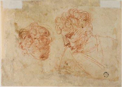 Två skisser av huvuden (recto); Två skisser av draperad kvinna (verso) av Unknown Florentine