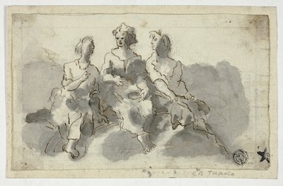 Tre sittande figurer (recto); Sittande man i profil (verso) av Unknown Italian