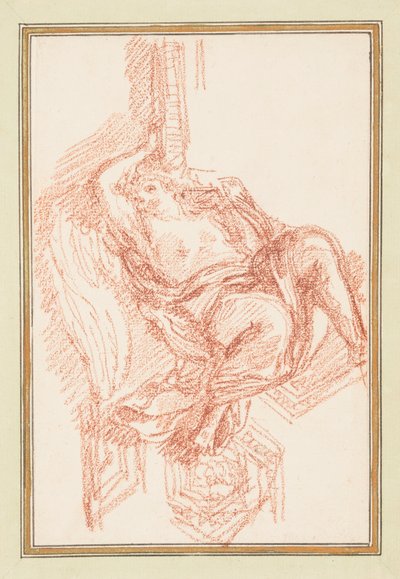 Teckning, takdetalj med bevingad mansfigur, ca 1759-70 av Unknown artistUnknown artist