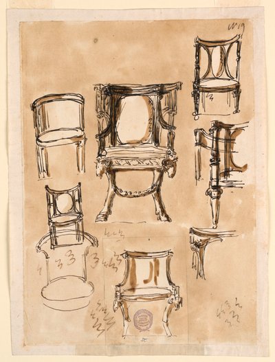 Teckning, Stolar, 1780-1790 av Unknown artistUnknown artist