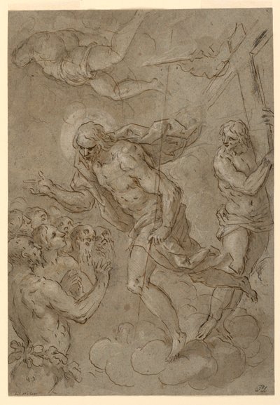 Teckning, Kristus i Limbo, 1625-1628 av Unknown artistUnknown artist