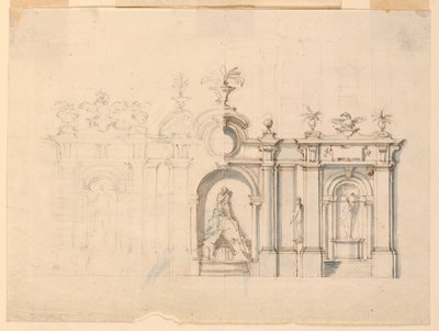 Teckning, Kolonnad med fontän, ca 1770 av Unknown artistUnknown artist