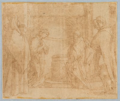 Teckning, Kopia efter Ängelns bebådelse för Sakarja, 1538-1600 av Unknown artistUnknown artist