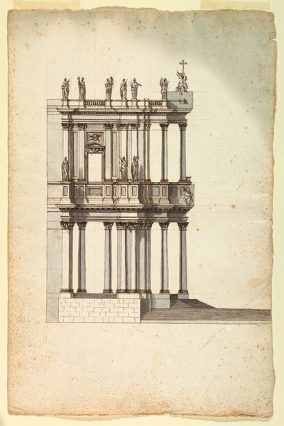 Ritning, Kopia av Vanvitellis tävlingsförslag till fasaden på S. Giovanni in Laterano, 1763, efter en ritning från 1732 av Unknown artistUnknown artist