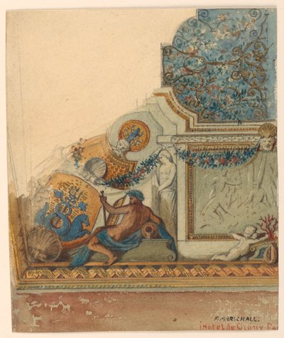 Ritning, hörndetalj av tak, Hotel de Cluny, Paris, ca 1885 av Unknown artistUnknown artist