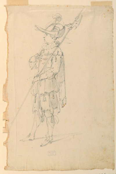 Teckning, Kostymdesign: En halberdier för en balett, ca 1720 av Unknown artistUnknown artist