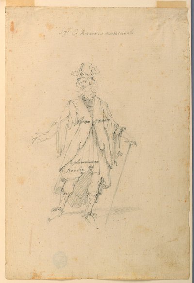 Teckning, kostymdesign: En man i fantastisk dräkt för en balett, ca 1720 av Unknown artistUnknown artist