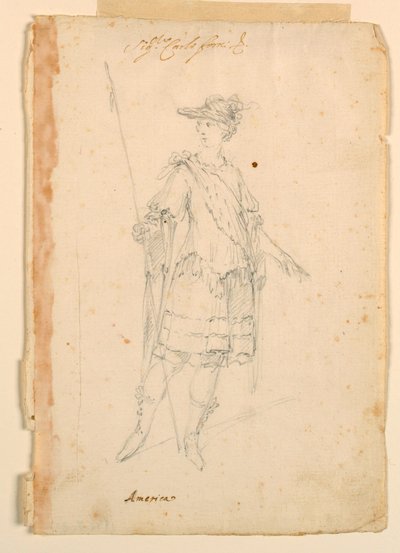 Teckning, Kostymdesign: Amerika för en balett, ca 1720 av Unknown artistUnknown artist