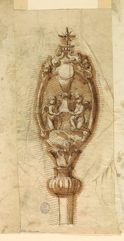 Teckning, krön på en processionsstav, 1600-1650 av Unknown artistUnknown artist