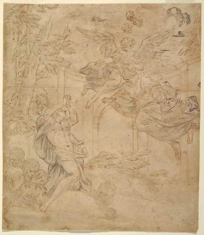 Teckning, Daniel i lejongropen, ca 1630-40 av Unknown artistUnknown artist