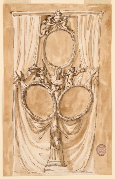 Teckning, Dekoration till porträtt av påven Pius VI och kungaparet, ca 1790 av Unknown artistUnknown artist