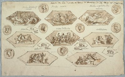 Ritning, Dekoration till taket i ett sovrum i Villa Aldini, Montmorency, 1813 av Unknown artistUnknown artist