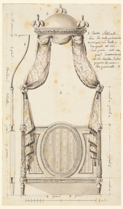 Ritning, Förslag till en säng i polsk stil, 1780 av Unknown artistUnknown artist
