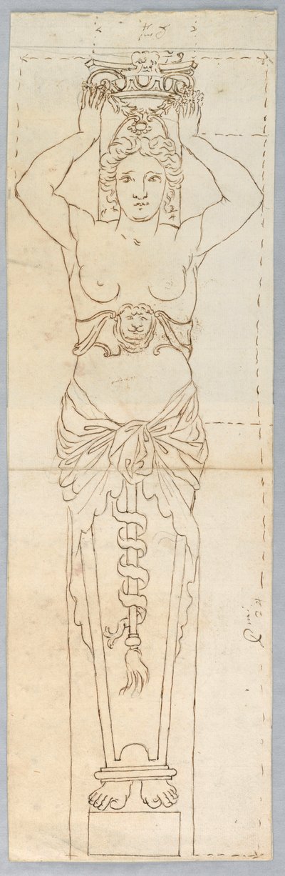 Teckning, Design för en karyatid, 1700-tal av Unknown artistUnknown artist