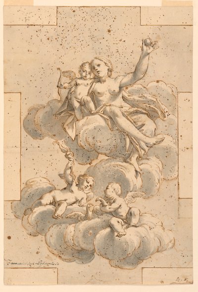 Teckning, förlaga till takmålning, Venus, Amor och Putti, 1700-29 av Unknown artistUnknown artist