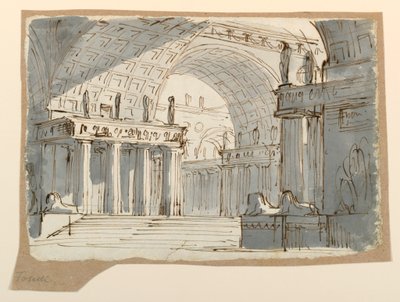 Ritning, scenografi, välvd klassicistisk byggnad, ca 1800 av Unknown artistUnknown artist