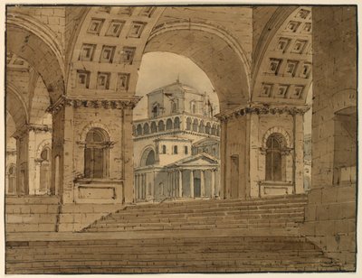 Teckning, scenografi, utsikt över staden från slottet, tidigt 1800-tal av Unknown artistUnknown artist
