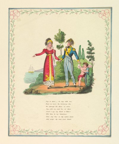 Gratulationskort, "Stanna på stranden, - åh, stanna hos mig...", ca 1821 av Unknown artistUnknown artist