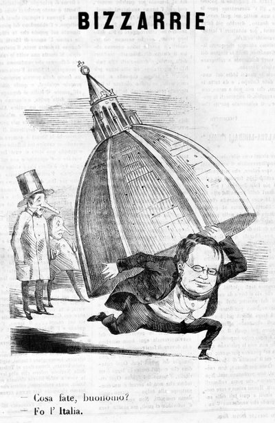 - Vad gör du, sir? - Jag gör Italien (Cavour med Florens kupol) satirisk gravyr av Il Fischietto av Unknown artist