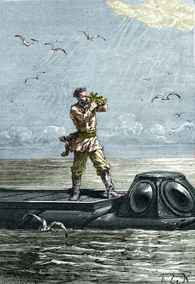 20 000 ligor under havet. Kapten Nemo på ubåten "Nautilus". Illustration från romanen av Jules Verne "Tjugo tusen ligor under havet" (Tjugotusen - 20 000 - 20000) av Unknown artist