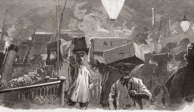5 A. M. på Billingsgate Fish Market, London, England på 1800-talet av Unknown artist