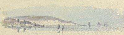 En kustlinje med fartyg till sjöss av Unknown artist
